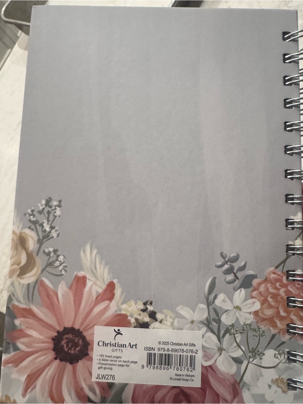 Floral Pink Spiral Journal with Gold Foil Scripture - Picture 2 of 3